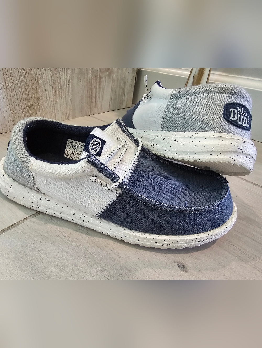 Hey Dude Kids Boys Slip-On Canvas Sneakers in Blue White Gray Size 3Y